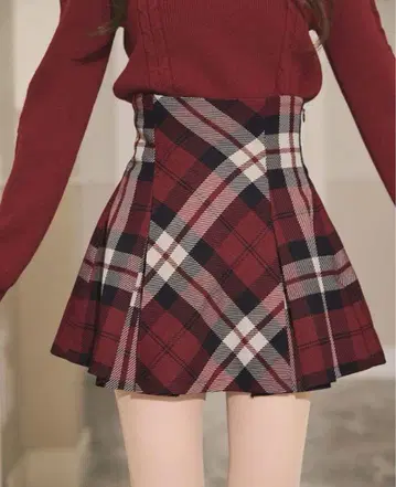 새상품 미셸 마카롱 플레어 체크 스커트 FREE 레드 플레어