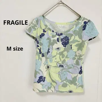 FRAGILE 티셔츠 M 꽃무늬 프렌치 슬리브 V넥