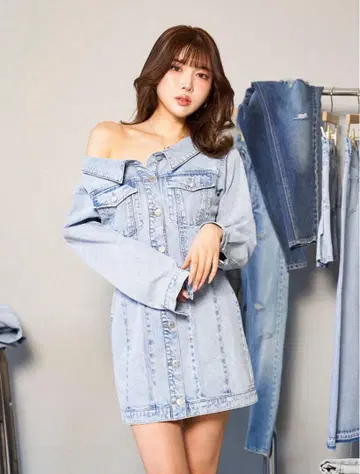 Darich 다리치 원숄더 데님 미니 원피스 Free 사이즈