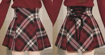 새상품 미셸 마카롱 플레어 체크 스커트 XS 레드 플레어