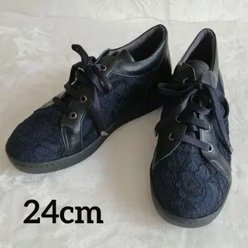 네이비 레이스업 스니커즈 24cm 일본제
