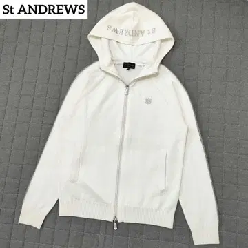 세인트 앤드류스 니트 지퍼 자켓 후드 로고 자수 크림 M