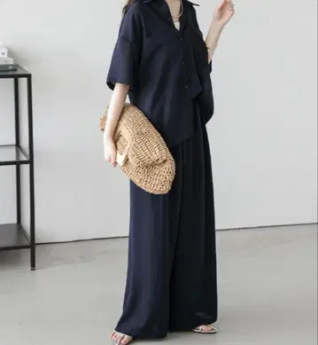 라지엠 네이비 셔츠 와이드 팬츠 셋업