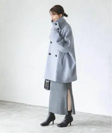 NOBLE 스탠드 카라 오버코트 색스 블루 프리 사이즈