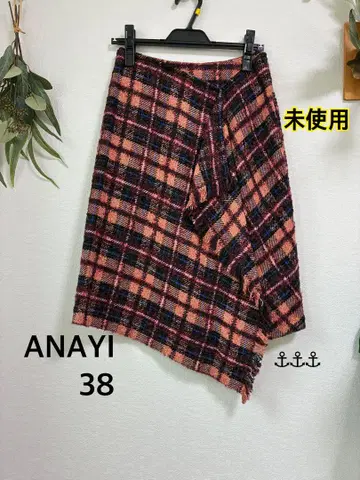 [미사용품] 아나이 ANAYI 핑크 계열 체크 스커트 38