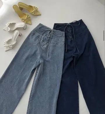 백 레이스업 와이드 데님 2색