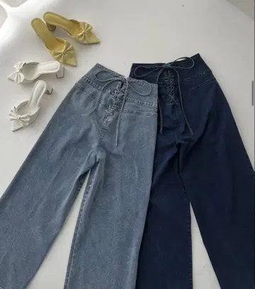 백 레이스업 와이드 데님