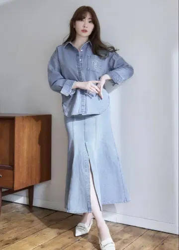 타임세일! herlipto 데님 셔츠 스커트 세트