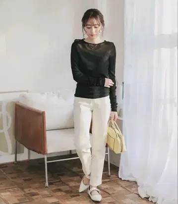 택 포함 새상품 고베 레터스 테이퍼드 데님 팬츠 화이트 M