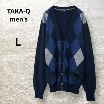 TAKAQ 아가일 패턴 긴팔 V넥 가디건 (남성용, L, 손세탁 가능)