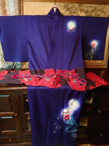 장미 패턴 기모노 오비 장식 천 허리띠 세트