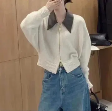 대호평 가디건 화이트 니트 가을/겨울 아우터 따뜻한 숏 기장 럭셔리