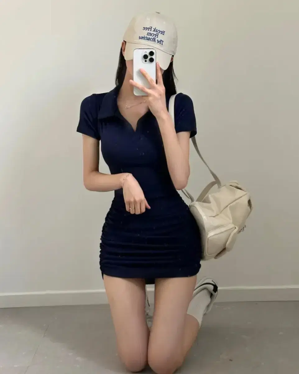 Lookcatme Kara Shirring Short-Sleeved Mini Onepiece (Worn Once)