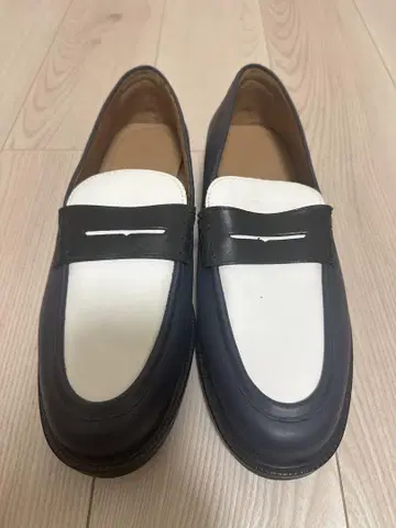 ZARA 남성용 29.5cm/ EU45 네이비/화이트 가죽 로퍼