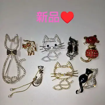 미사용 고양이 모티브 브로치 8개 세트