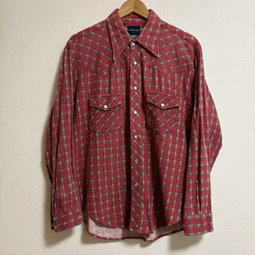 80-90s JCPenney 플란넬 셔츠 체크 웨스턴 빨간색 XL