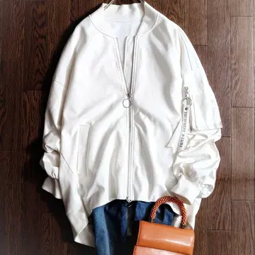 새상품급 아야네 ayane 오버 사이즈 블루종 MA-1 화이트 더블 지퍼