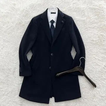 [ 새상품급 ] LARDINI 네이비 울 체스터 코트 부토니에르 46