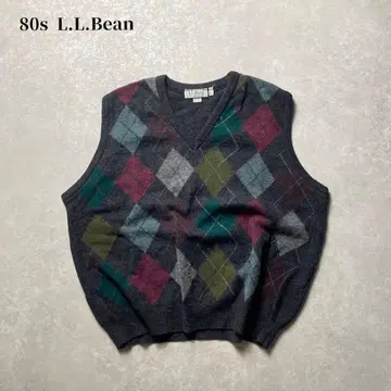 아일랜드제 80s L.L.Bean 울 아가일 체크 베스트 그레이