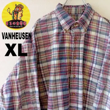 USA 구제 의류 VAN HEUSEN 플란넬 셔츠 XL 레드 네이비 체크