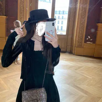 블랙 레이스 편직 크롭 가디건