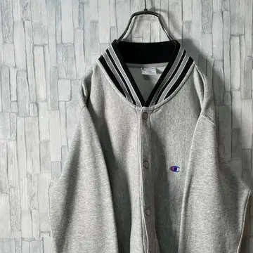 Champion 풀버튼 맨투맨 자켓 옷깃 소매 밑단 보더 자수 남성용 L