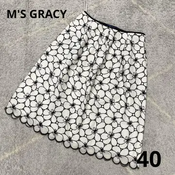 M'S GRACY 미디 스커트 꽃무늬 자수 엘레강트 경사