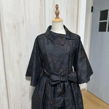 기모노 리메이크 오시마 명주 롤 칼라 원피스(L)
