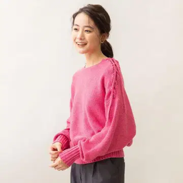Rouge Vif 핑크 레이스업 디자인 니트 스웨터