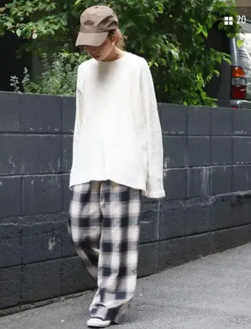 체크 와이드 팬츠