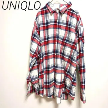 UNIQLO 남성용 체크 무늬 코튼 긴팔 셔츠 XL 가슴 포켓