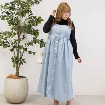 앞단추 뷔스티에풍 데님 원피스 4L