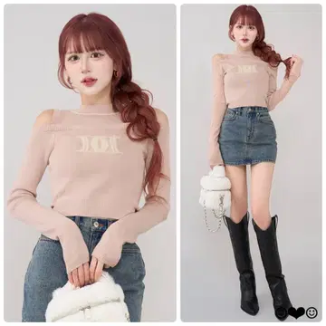 Darich 레이어드 라이크 로고 니트탑 핑크