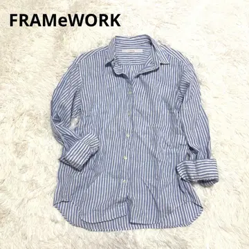24SS 프레임워크 린넨 셔츠 스트라이프 긴팔 겉옷 린넨 100%