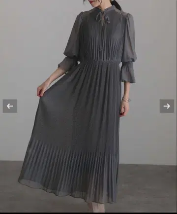 숄더 레이스 절개 쉬폰 플리츠 원피스 [ 237221638 ]