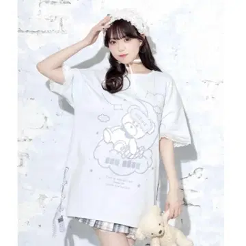 NOEMIE 곰 프린트 반팔 오버 사이즈 티셔츠