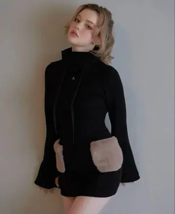 andmary Fur pocket mini dress