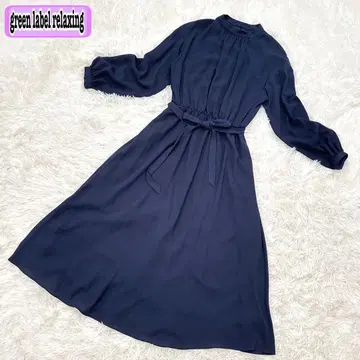 새상품 그린 라벨 릴랙싱 조젯 하이넥 개더 원피스