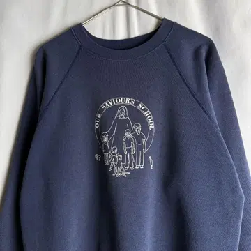 USA제 80s HANES 프린트 맨투맨 셔츠 L 네이비
