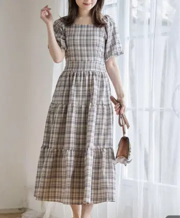 tocco closet 벌룬 체크 원피스