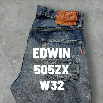 EDWIN 505ZX 빨간색 귀 가죽 패치 실측치수 W32 L31
