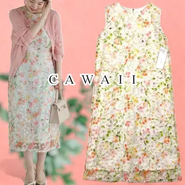 [택 포함] cawaii 겹쳐 물드는 작은 꽃 베일 미디엄 원피스