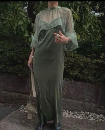 Ameri MANY WAY TULLE VEIL DRESS 올리브 그린