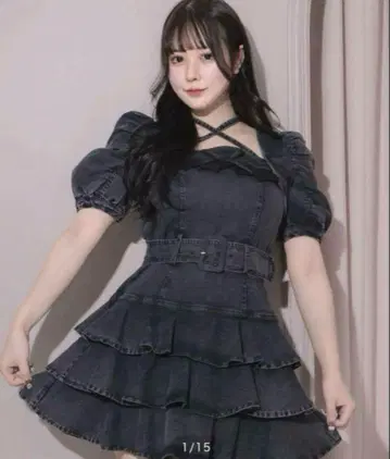 Pium 티어드 프릴 미니 원피스 블랙 데님