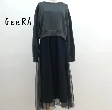 새상품급 GeeRA 맨투맨 튤 롱 원피스 그레이 블랙