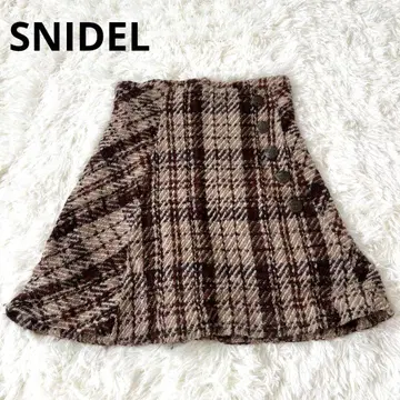 SNIDEL 스나이델 울 체크 미니 스커트 A라인 베이지