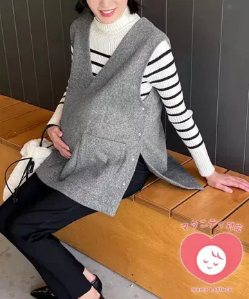 새상품 고베 레터스 사이드 버튼 페이크 울 베스트 그레이
