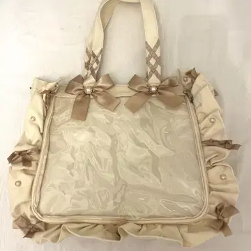 자카마트 A4 이타백 프릴 리본 베이지