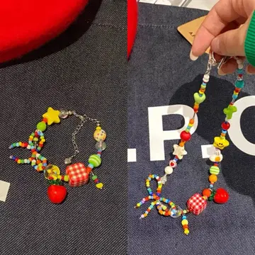 애플 가든 팔찌 + 목걸이 세트 컬러풀 비즈 다행감