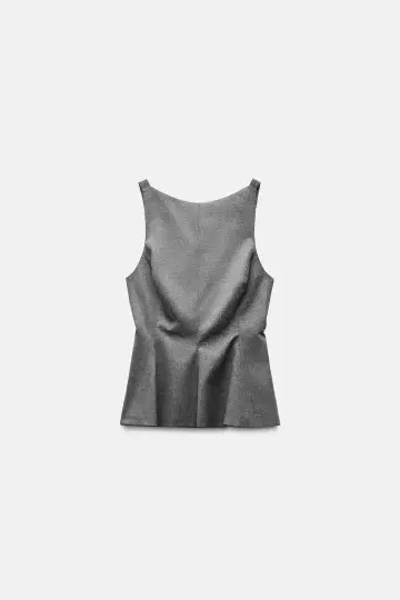 [ 완판템 ] ZARA 자라 리본 페플럼 상의 그레이